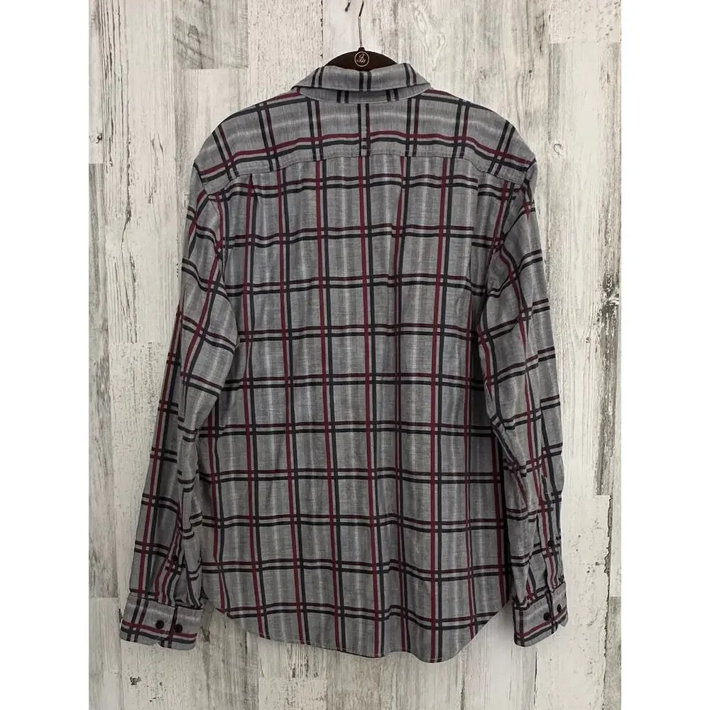 Banana Republic Mens Luxe Flannel‎ Shirt Large Camden Fit Gray Windowpane Plaid